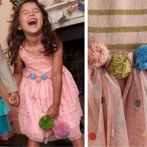 Mini Boden Pink Dress with Colorful Pom Poms